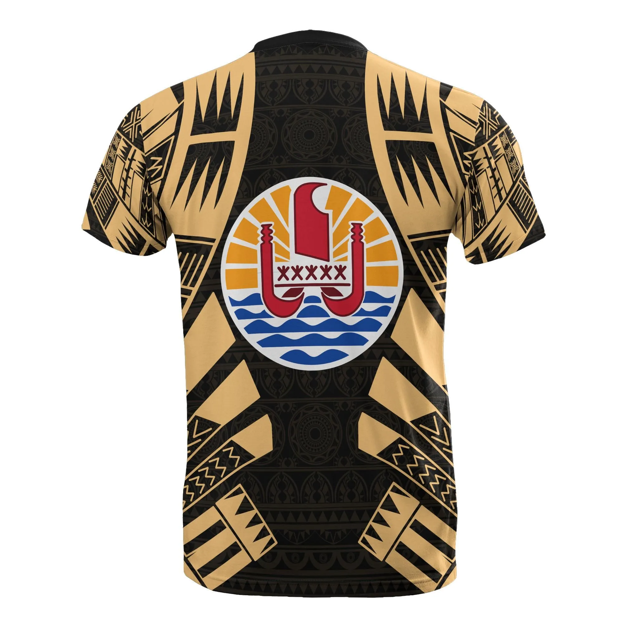 Tahiti T shirt - Tahiti FLag Polynesian Tattoo Gold Style