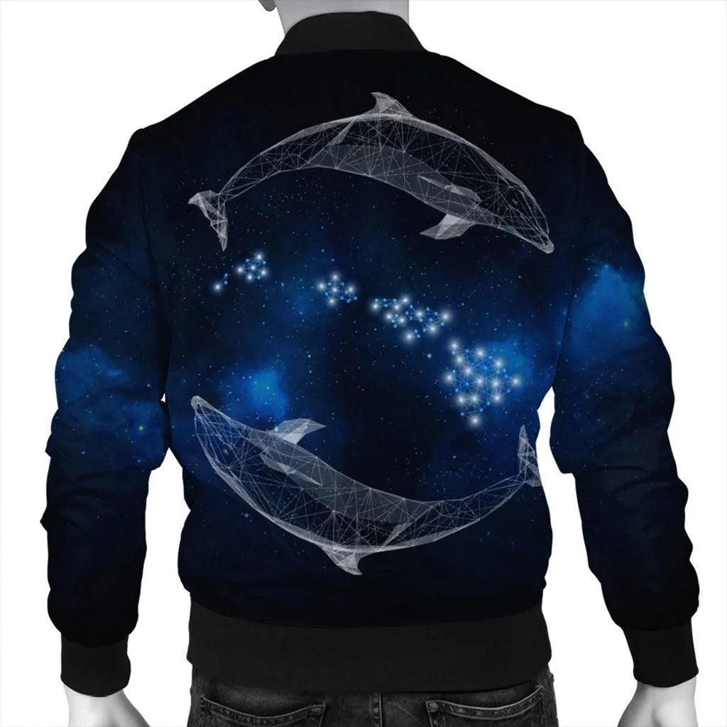 Hawaiian Map Galaxy Zodiac Dolphin White Polynesian Bomber Jacket
