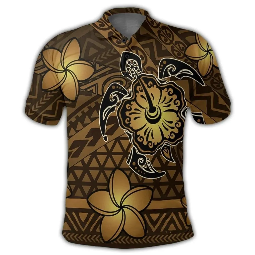 Alohawaii Shirt - Hawaii Mix Polynesian Turtle Plumeria Polo Shirt - AH - Nick Style - Brown - J5R