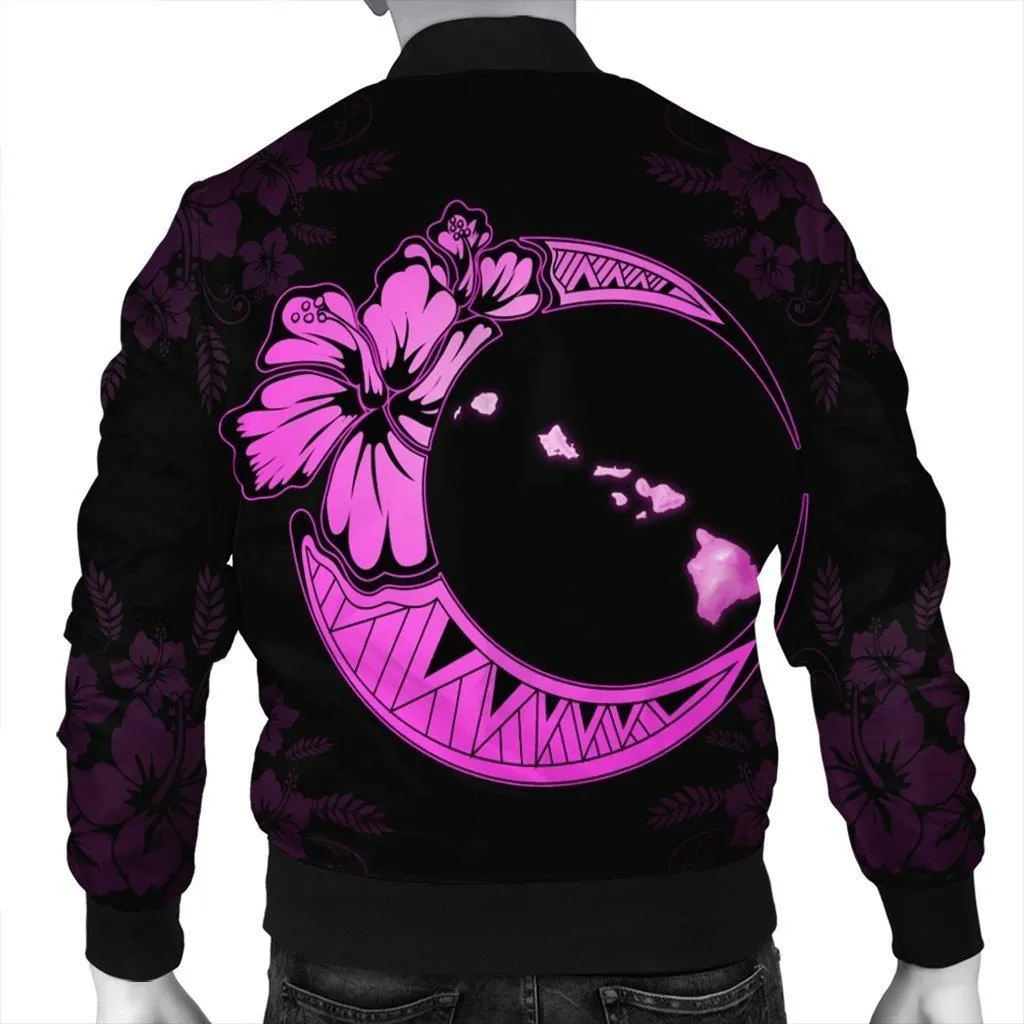 Hawaiian Map Hibiscus Turtle Polynesian Moon Bomber Jacket Pink