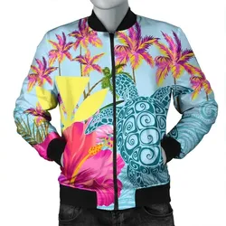 FamilyGater Jacket - Hawaii Sea Turtle Hibiscus Kanaka Bomber Jacket - AH - J4R