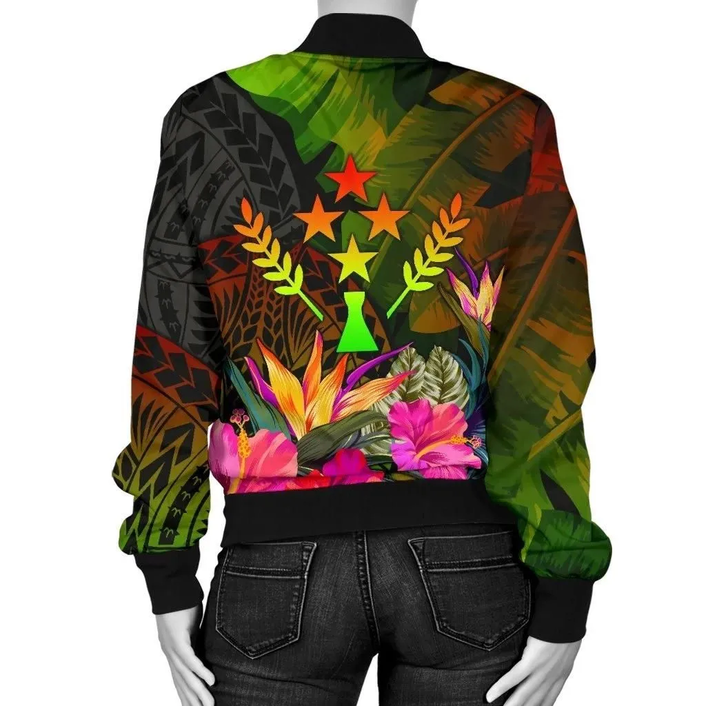 Kosrae Polynesian Personalised Women's Bomber Jacket -  Hibiscus and Banana Leaves - BN15