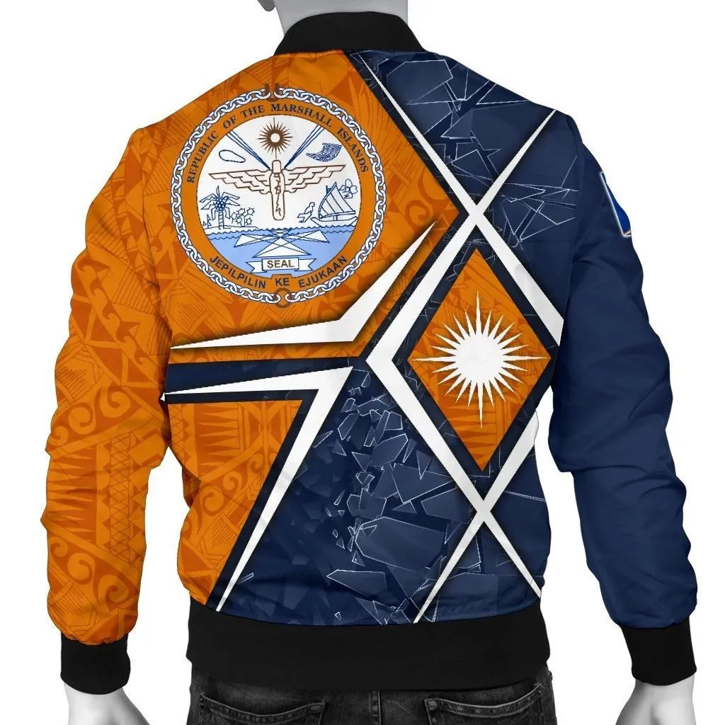 Marshall Islands Mens Bomber Jacket - Marshall Islands Flag with Polynesian Patterns