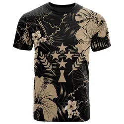 Kosrae Micronesia T Shirt - Yellow Hibiscus Palm Monstera