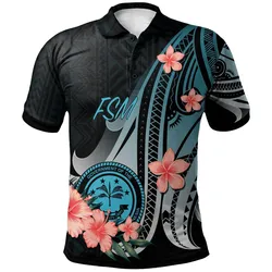 Federated States of Micronesia Polo Shirt - Turquoise Polynesian Hibiscus Pattern Style