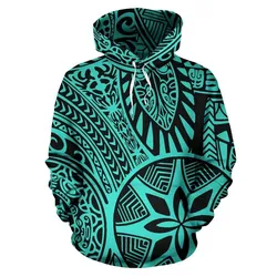Hawaii Hoodie - Polynesian Hawaiian Style Tribal Tattoo Turquoise Pullover