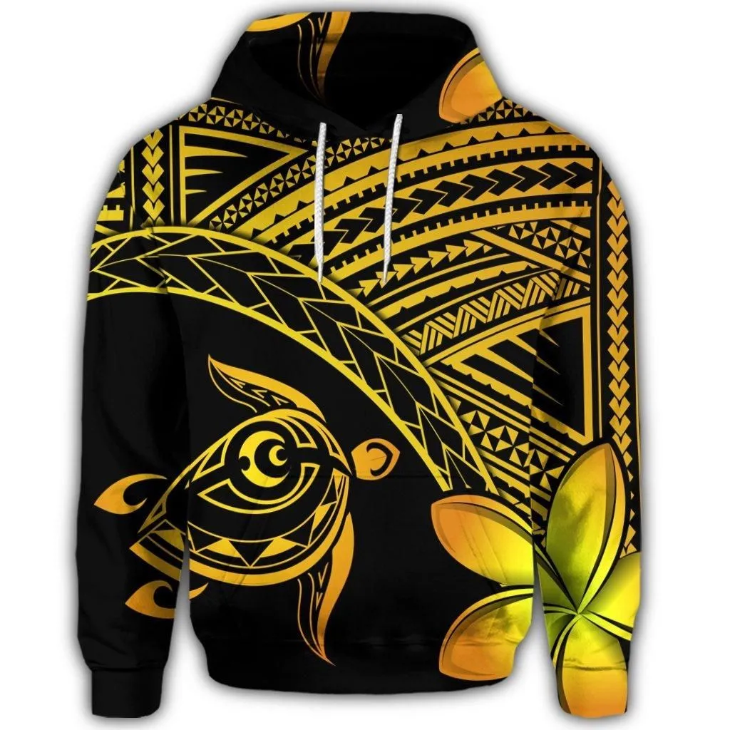 Hawaiian Turtle Plumeria Kakau Polynesian Quilt Hoodie Neo Yellow AH