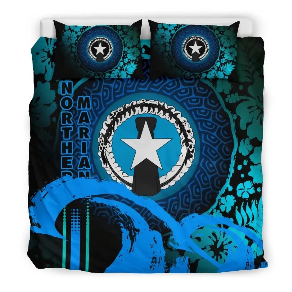 Northern Mariana Islands Bedding Set - Hibiscus And Wave Navy K7