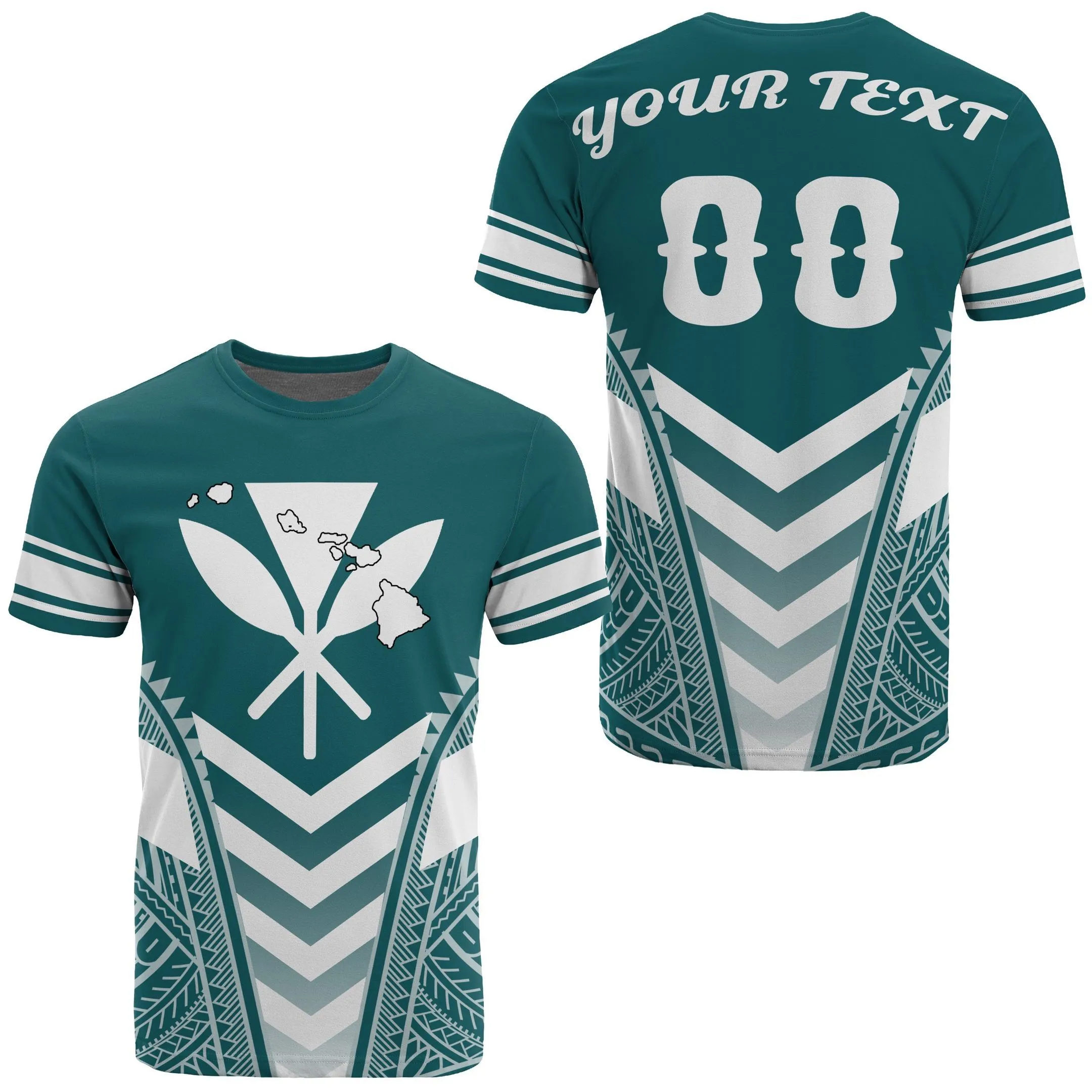 Hawaii Kanaka Map Football Polynesian T Shirt Cyan & White Maris Style Ah J3 Hawaiian Shorts Beach Short Sleeve