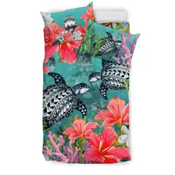 Costa Rica Bedding Set - Polynesian Turtle Hibiscus And Seaweed A24