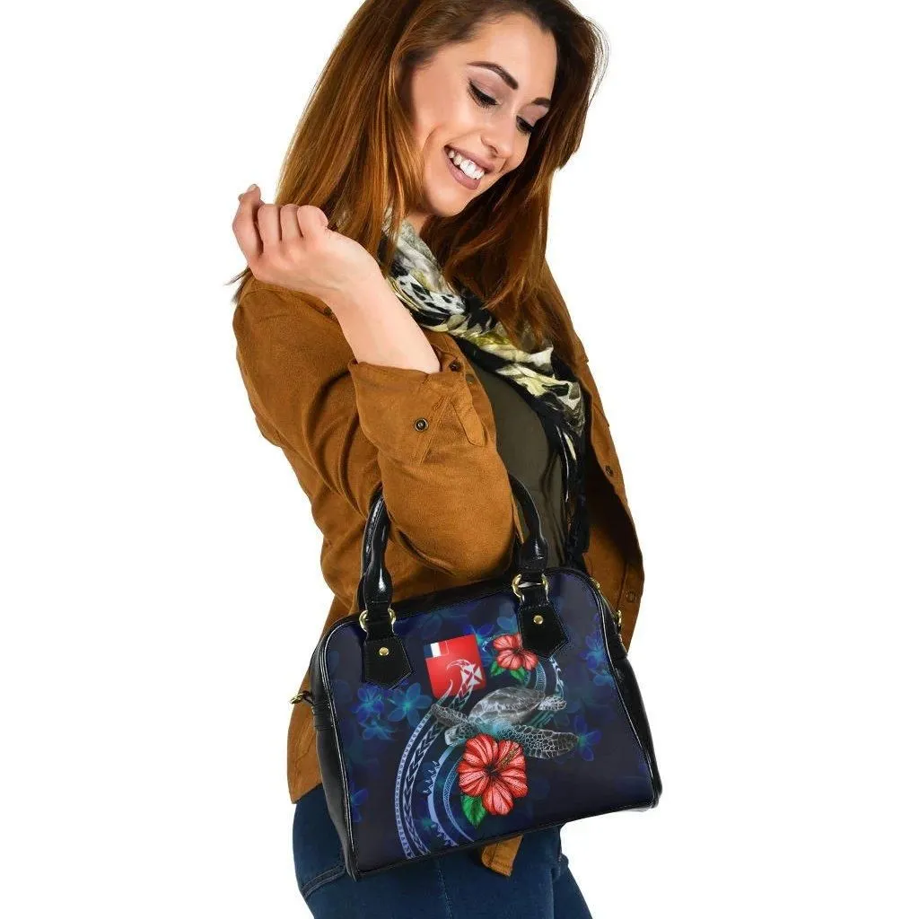 Wallis And Futuna Polynesian Shoulder Hand Bag - Blue Turtle Hibiscus
