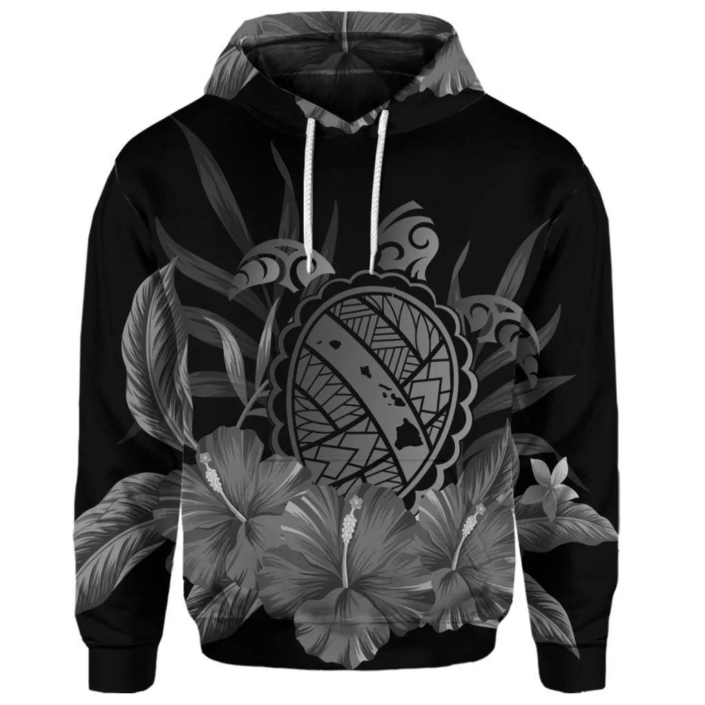(Personalised) Hawaiian Map Turtle Hibiscus Polynesian Hoodie - White