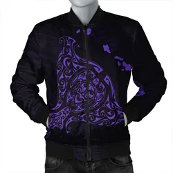 Hawaiian Map Manta Ray Purple Polynesian Bomber Jacket