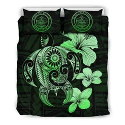 Palau Hibiscus Plumeria Mix Polynesian Green Turtle Bedding Set - J1