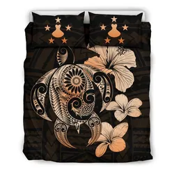 Austral Islands Hibiscus Plumeria Mix Polynesian Orange Turtle Bedding Set - J1