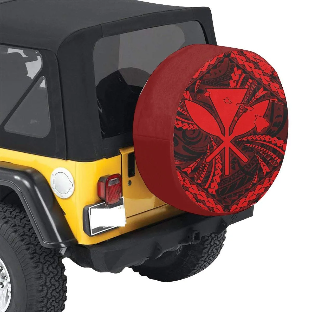 Hawaiian Kankaka Map Hibiscus Kanu Polynesian Red Spare Tire Cover AH
