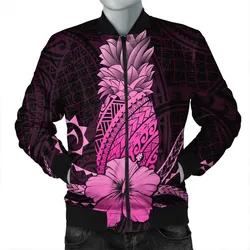 Hawaii Polynesian Pineapple Hibiscus Bomber Jacket - Pink - AH