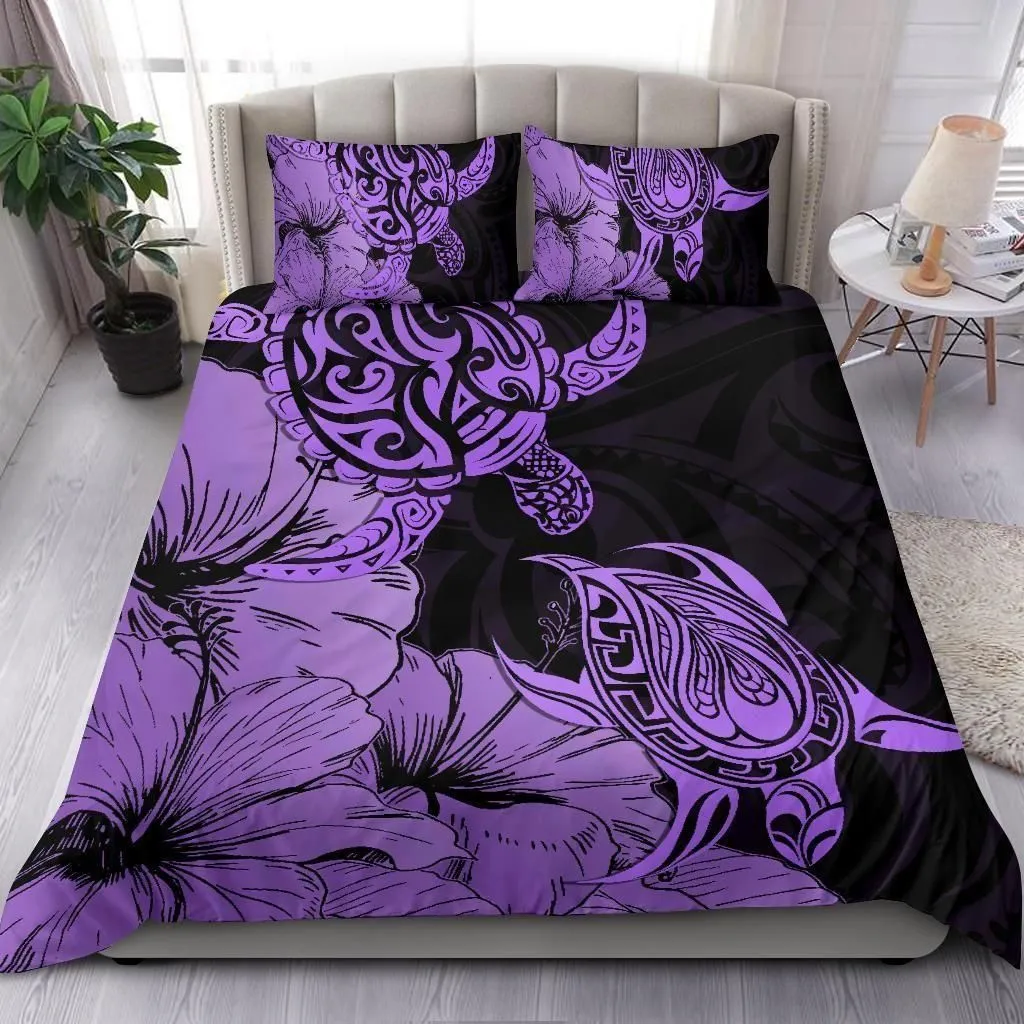 Alohawaii Home Set - Hawaii Turtle Bedding Set Polynesian Hibiscus Art Violet AH J1