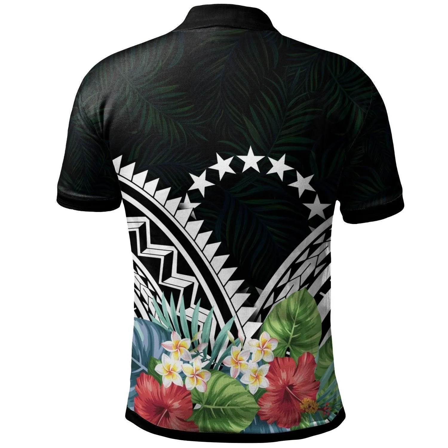 Cook Islands Polo Shirt - Cook Islands Coat of Arms & Polynesian Tropical Flowers White