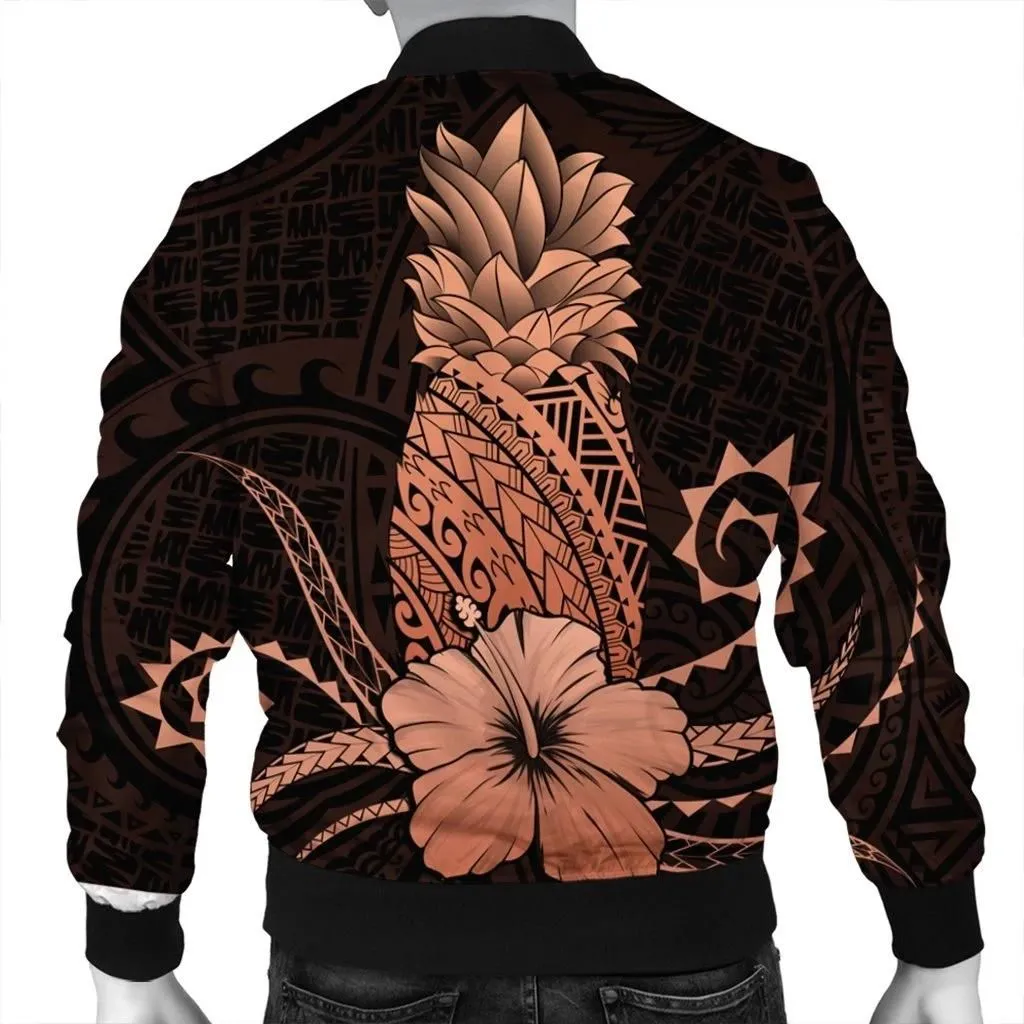 Alohawaii Jacket - Hawaii Polynesian Pineapple Hibiscus Bomber Jacket - Orange - AH - J4R
