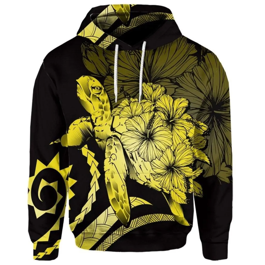 (Personalised) Hawaiian - Hawaii Turtle Hibiscus Polynesian Vintage Hoodie - Yellow