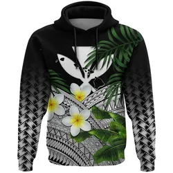 Kanaka Maoli (Hawaiian) Hoodie, Polynesian Plumeria Banana Leaves Gray
