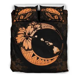 Hawaiian Map Hibiscus Turtle Polynesian Moon Bedding Set Orange
