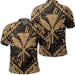 Hawaiian Map Kanaka Hibiscus Gold Polynesian Polo Shirt - AH