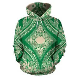 Alohawaii Hoodie - Polynesian Plumeria Mix Green Pullover - AH - JR