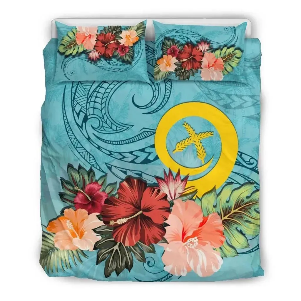 FamilyGater Bedding Set - Cover and Pillow Cases Vanuatu Hibiscus PolyFamilyGater Duvet Cover Blue TH5