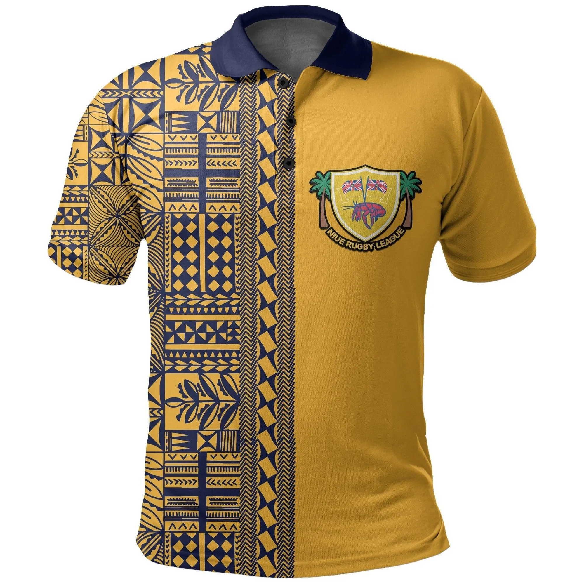 (Custom Personalised) Niue Rugby Polo Shirt Niue Hiapo Patterns No.2