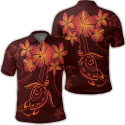 Alohawaii Shirt - Hawaiian Turtles Hibiscus Plumeria Polynesian Polo Shirt - Red - AH - J4R