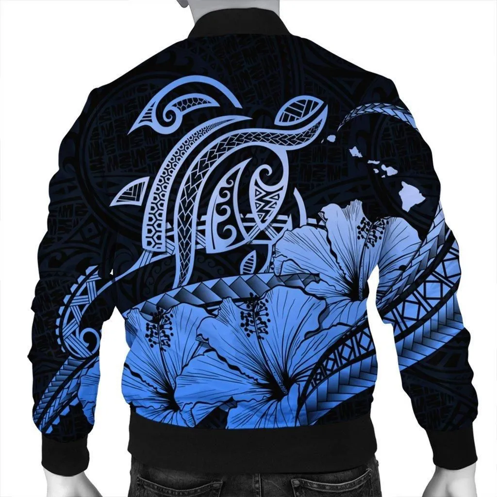 Hawaii Turtle Map Polynesian Bomber Jacket Safety Blue
