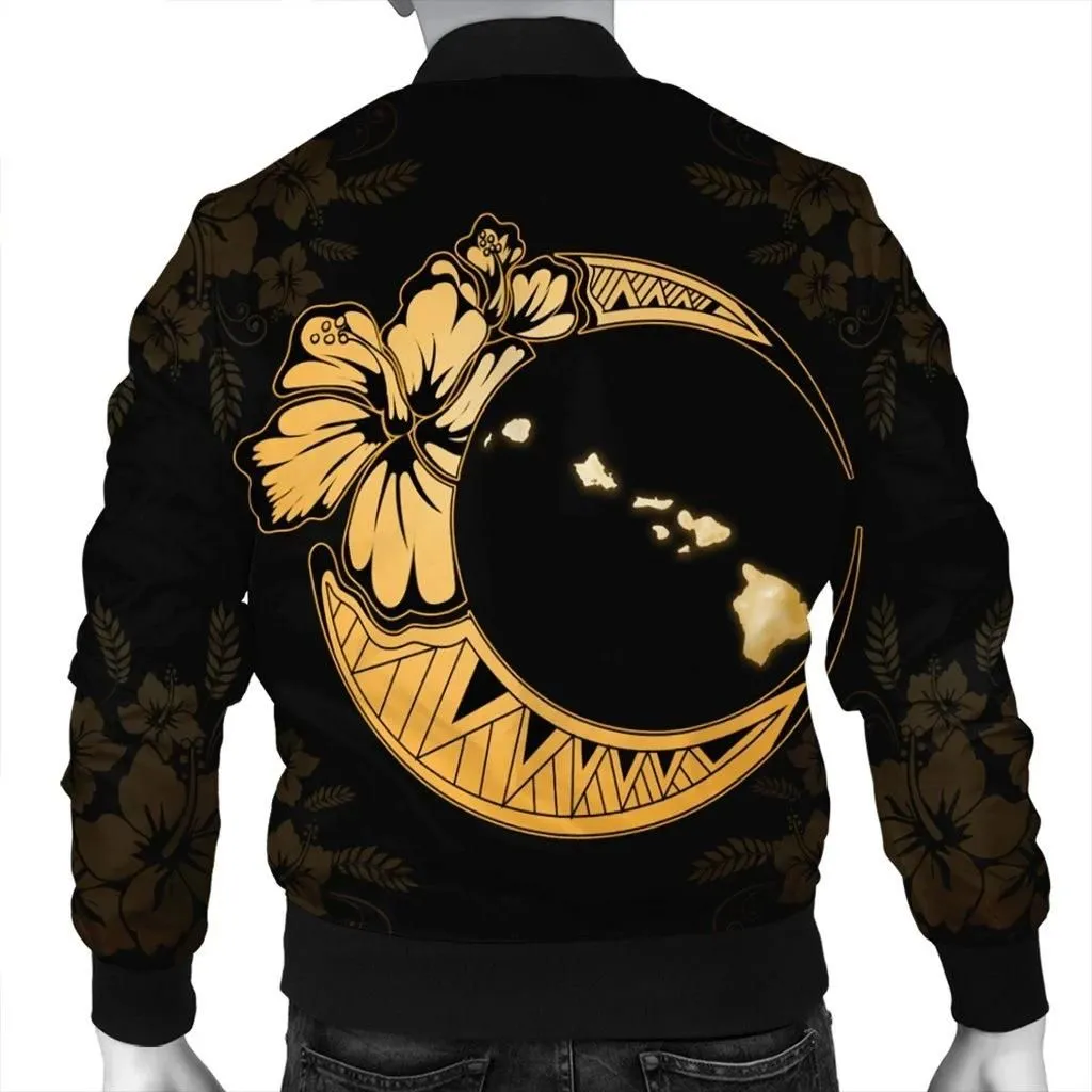 FamilyGater Jacket - Hawaiian Map Hibiscus Turtle Polynesian Moon Bomber Jacket Yellow - AH - JR