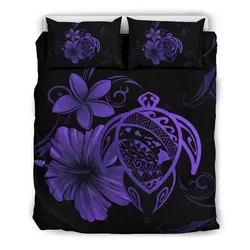 FamilyGater Bedding Set - Cover and Pillow Cases Hawaiian Map Turtle Hibiscus Plumeria Polynesian - Purple - AH J4