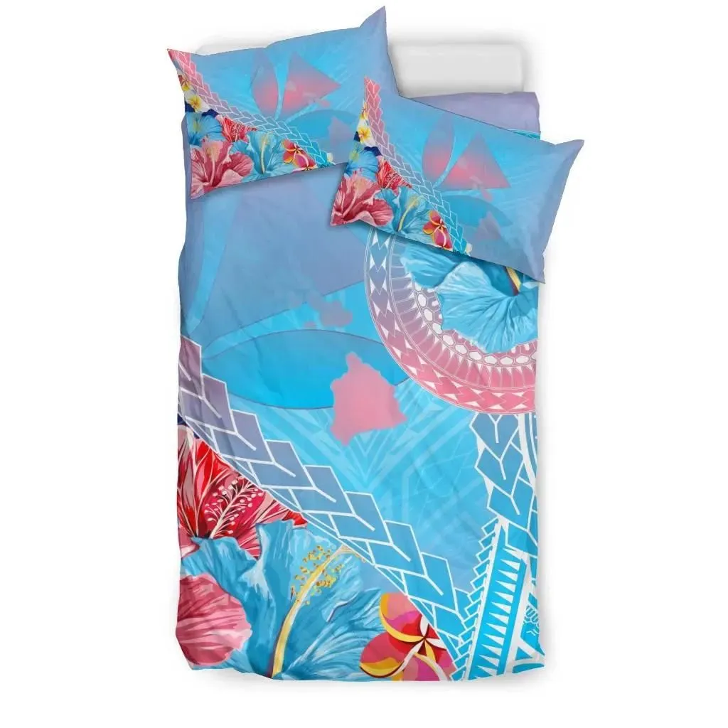 FamilyGater Home Set - Hawaii Map Sweet Dream Kanaka Polynesian Hibiscus Bedding Set - AH - J5