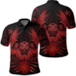Alohawaii Shirt - Hawaiian Owl Hibiscus Plumeria Polynesian Polo Shirt - Red - AH - J4R