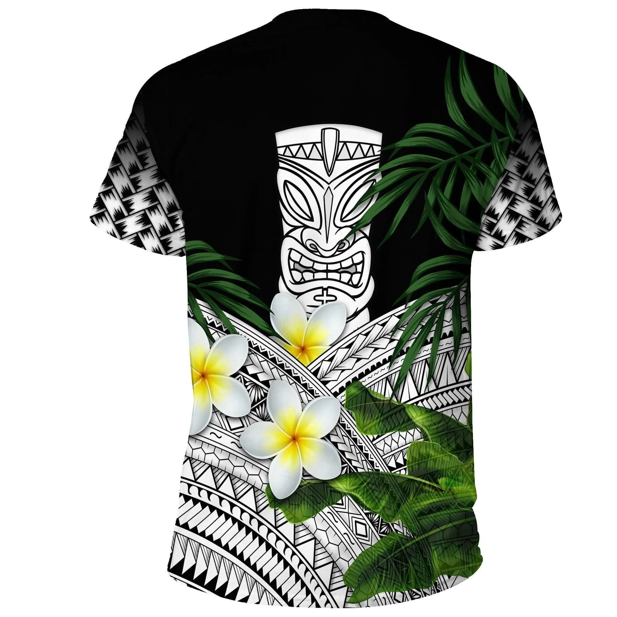 Hawaii T Shirts Polynesian Tiki Plumeria Banana Leaves White