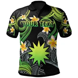 Nauru Polo Shirt - Custom Personalised Polynesian Waves with Plumeria Flowers (Green)
