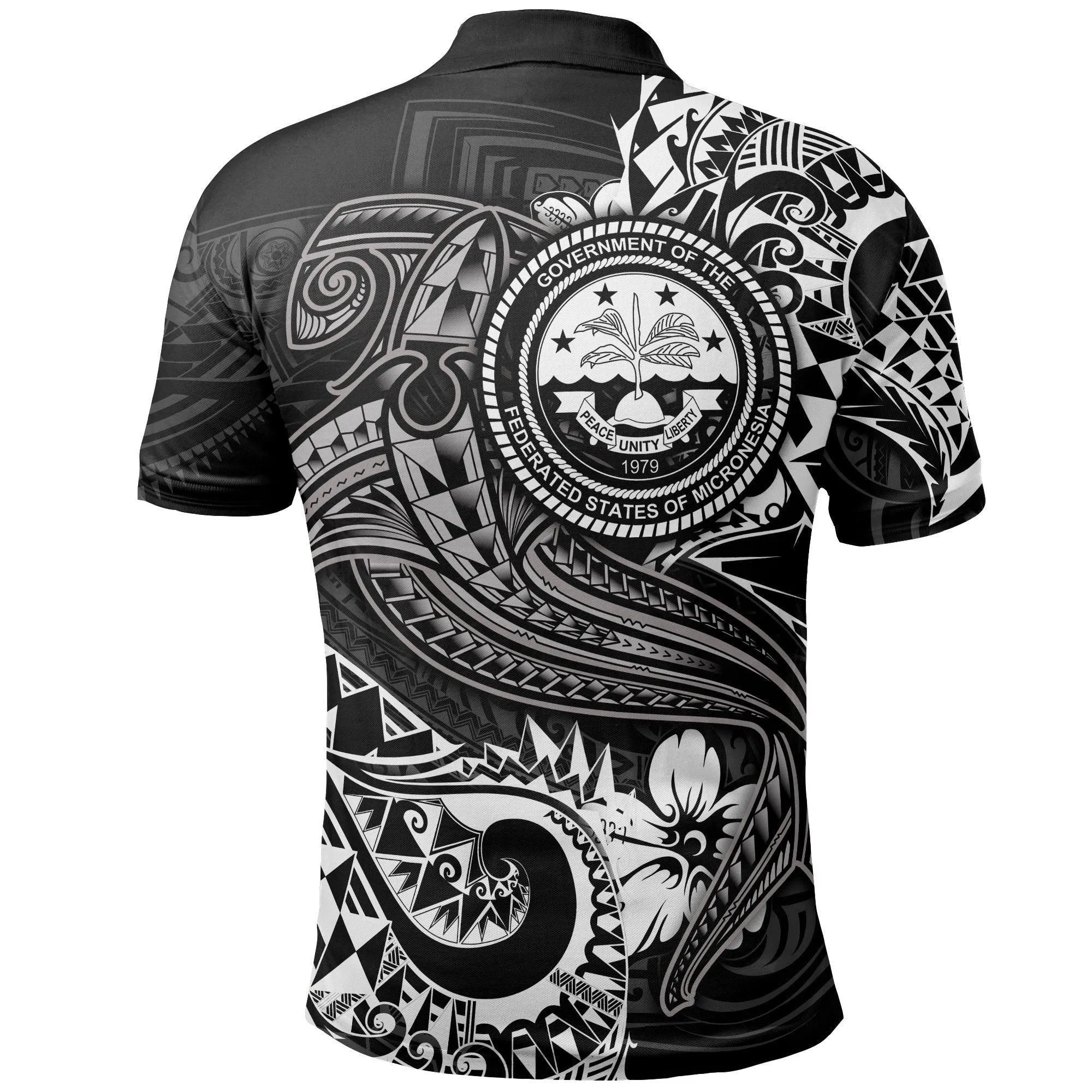 FSM Polo Shirt  - White Shark Polynesian Tattoo Ver01