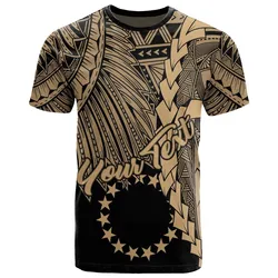 Cook Islands Polynesian Custom Personalised T Shirt - Tribal Wave Tattoo Gold