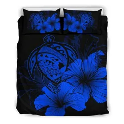 FamilyGater Home Set - Hawaiian Map Hibiscus Turtle Polynesian Bedding Set - Traffic Blue - AH J9