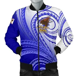 American Samoa Polynesian Mens Bomber Jacket - Bald Eagle (Blue)
