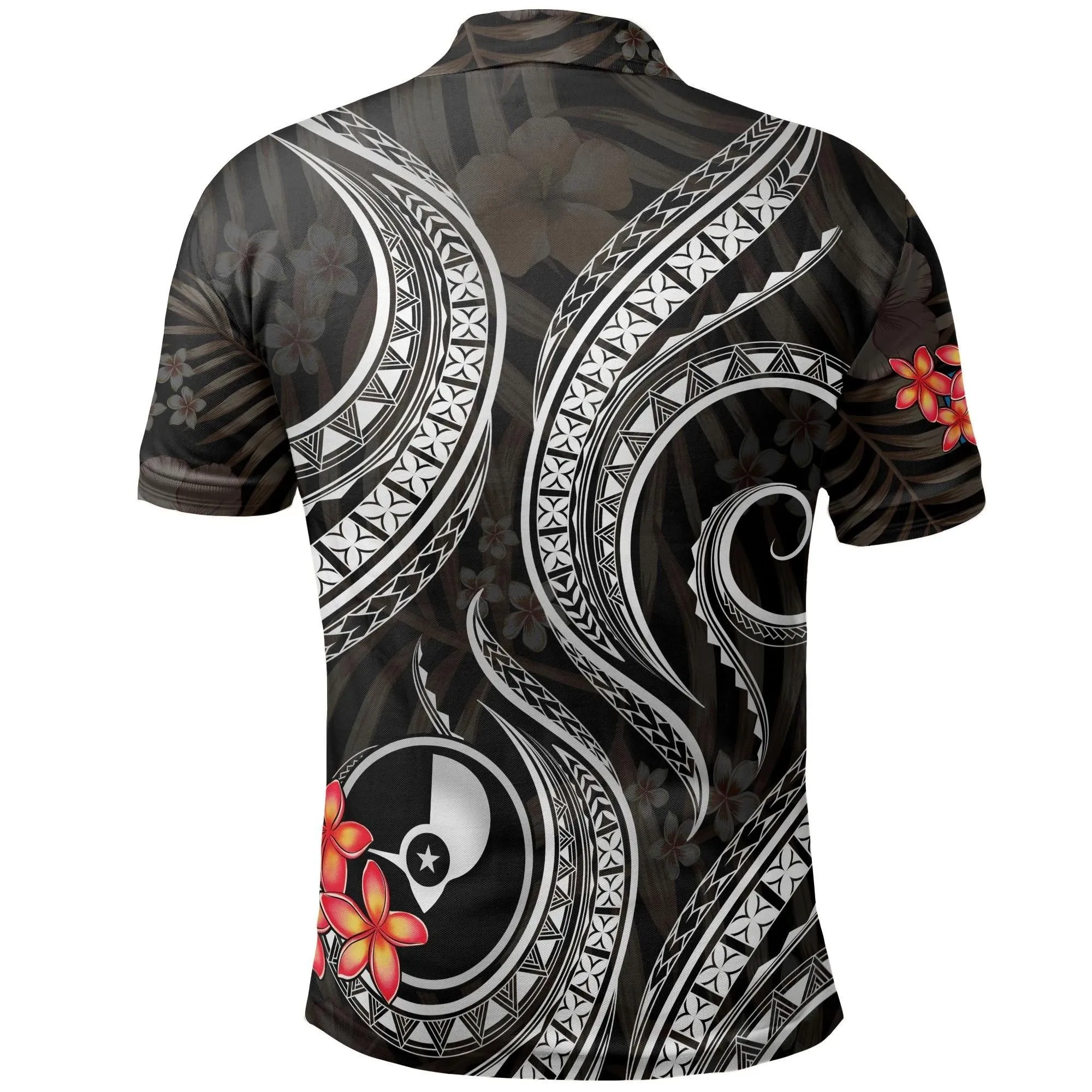 Yap Micronesian Polo Shirt - Black Plumeria - BN11