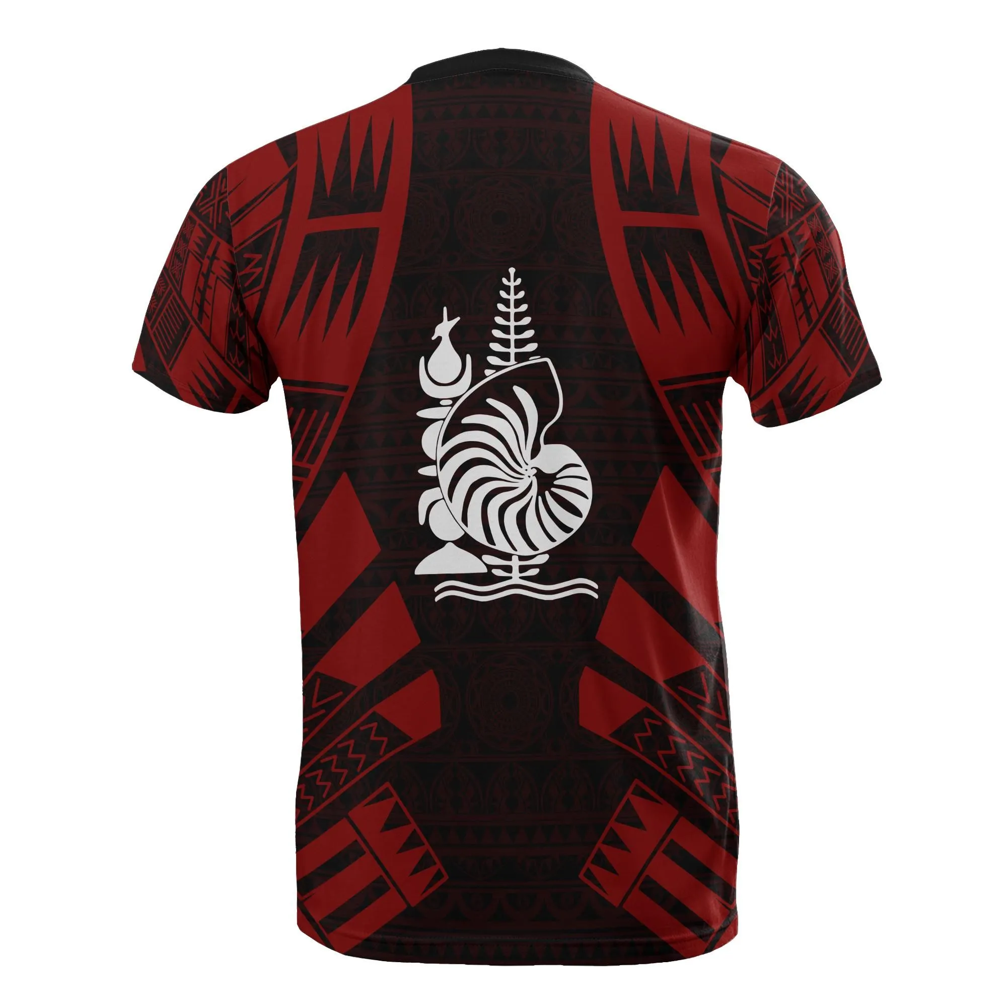 New Caledonia T shirt - New Caledonia Coat Of Arms Polynesian Tattoo Red Style