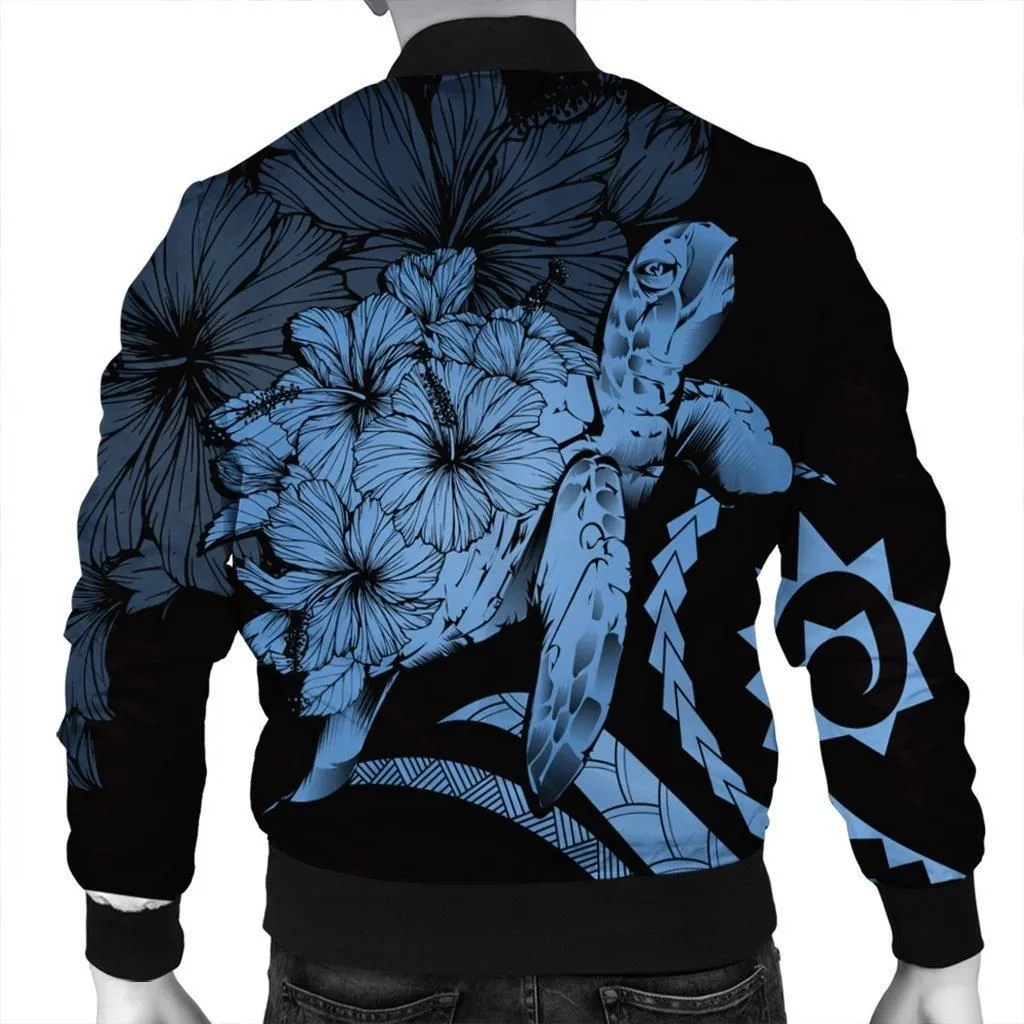 Hawaiian - Hawaii Turtle Hibiscus Polynesian Vintage Bomber Jacket - Pastel Blue