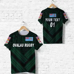 (Custom Personalised) Fiji Ovalau Rugby T Shirt Dark Green Style, Custom Text And Number LT8