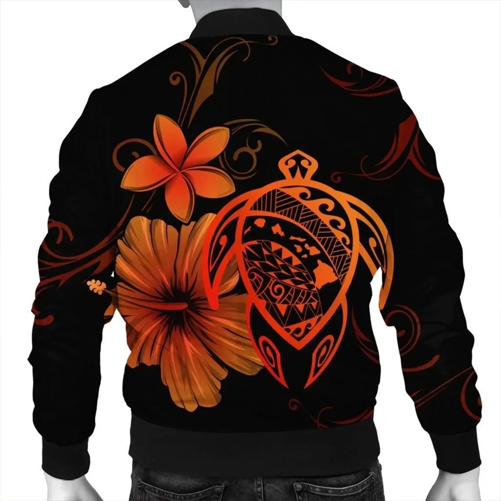 Alohawaii Jacket - Hawaiian Map Turtle Hibiscus Plumeria Polynesian Bomber Jacket - Orange - AH - J4R