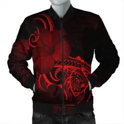 Hawaii Map Turtle Hibiscus Divise Polynesian Bomber Jacket Red - AH