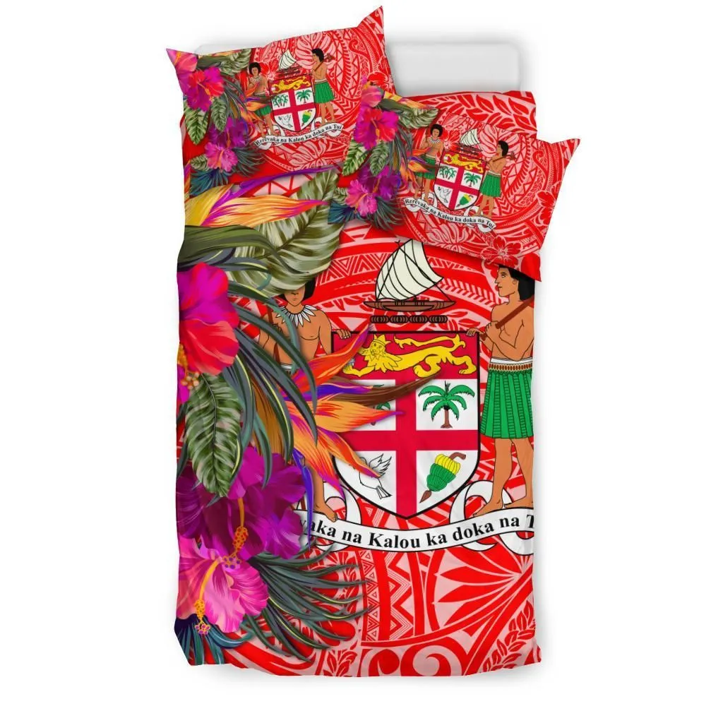 Fiji Bedding Set - Hibiscus Polynesian Pattern Red Version